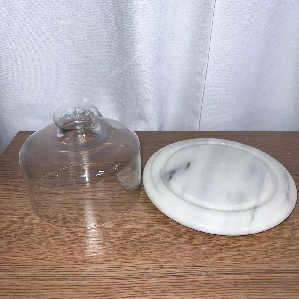 Glass Cloche Dome with White Marble Base | Elegant Serving Display